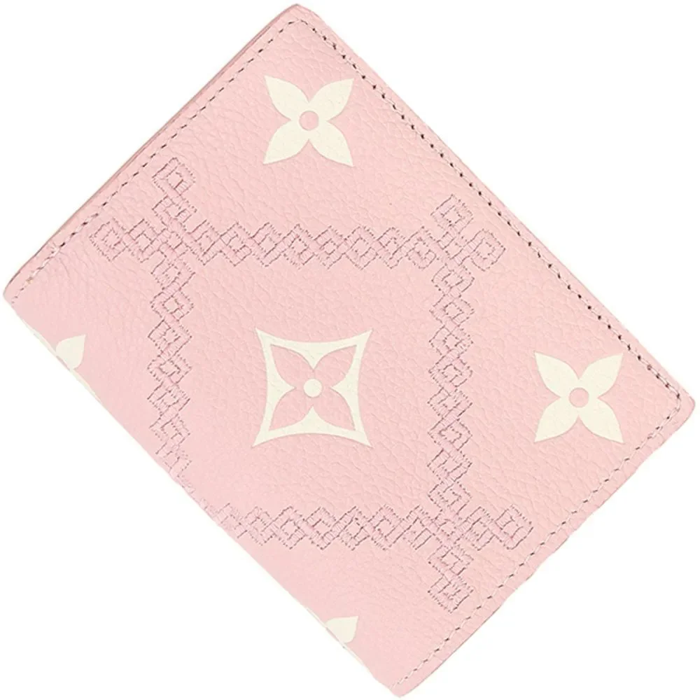 Portefeuille Broderie Monogram Implant Calf Leather Pink Gold Wallet Flap - Picture 2 of 8